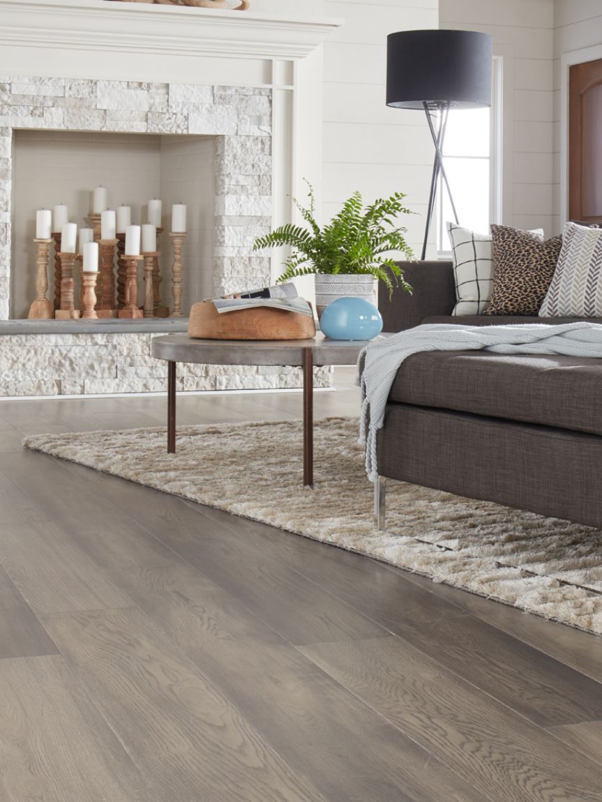A living room in grey tones.